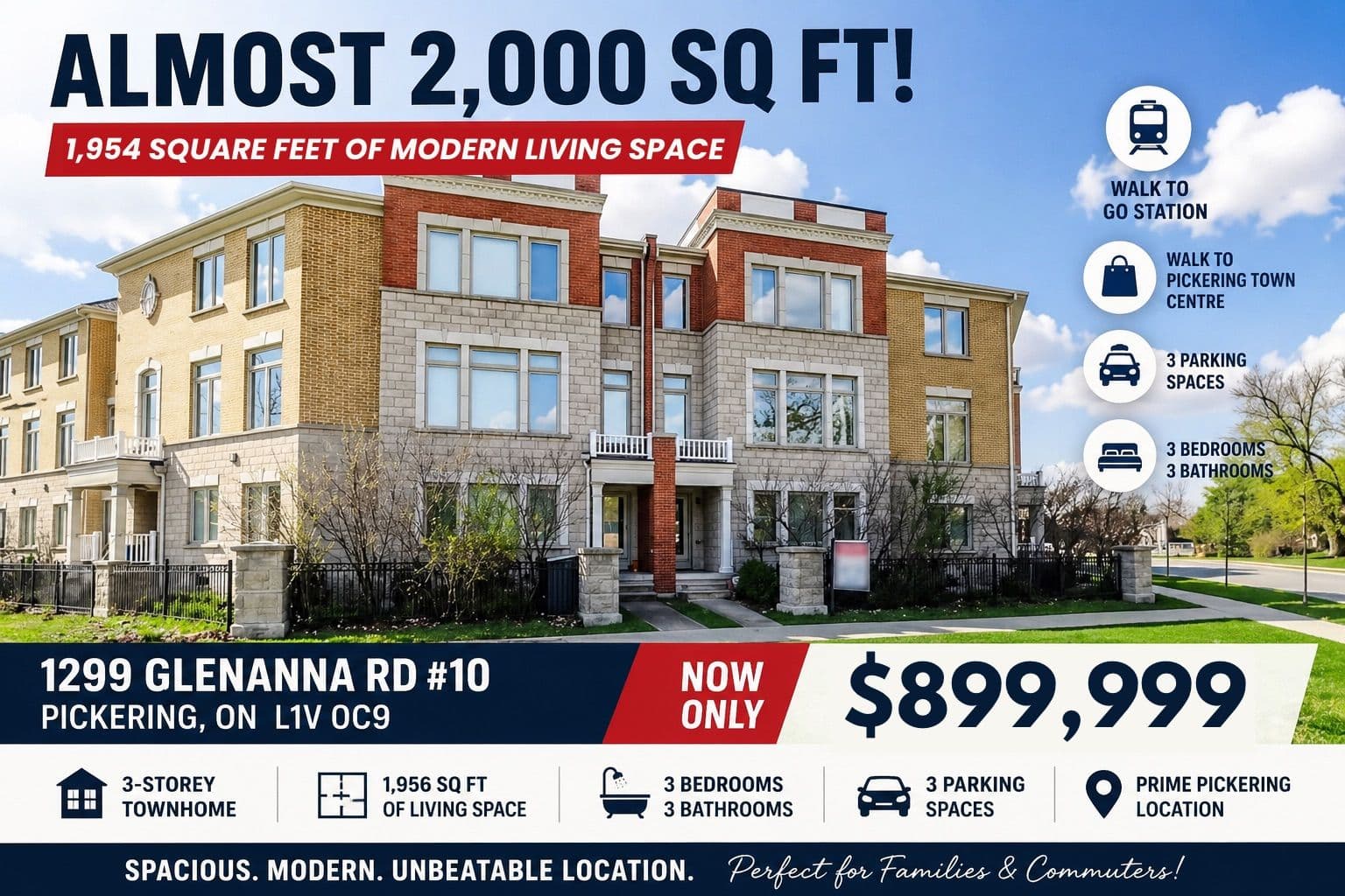 Listing photo of 3 bedroom att row townhouse in Pickering at 1299 Glenanna Road.